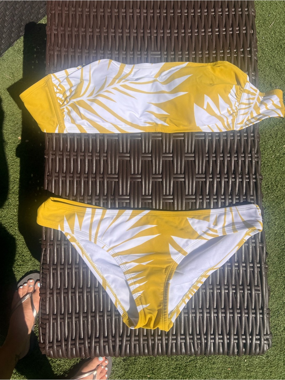 Lime & White Tropical Bandeau Bikini Set